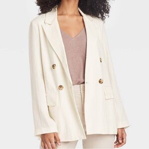 NWT A New Day Target white linen Women’s Double Breasted Blazer size Medium